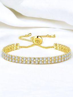 Designs & You - Gold Plated Dual Strand Round Cut Cubic Zirconia White Matrix Tennis Bracelet
