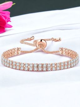 Designs & You - Rose Gold Plated Dual Strand Round Cut Cubic Zirconia White Matrix Tennis Bracelet