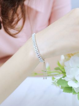 Designs & You - Silver Plated Dual Strand Round Cut Cubic Zirconia White Matrix Tennis Bracelet