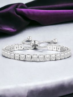 Designs & You - Silver Plated Square Cut Cubic Zirconia White Matrix Tennis Bracelet