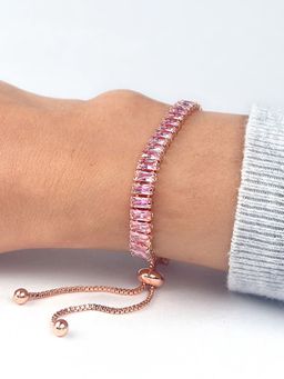 Designs & You - Rose Gold Plated Rectangular Cut Cubic Zirconia Pink Matrix Tennis Bracelet