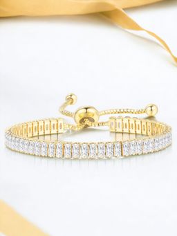 Designs & You - Gold Plated Rectangular Cut Cubic Zirconia White Matrix Tennis Bracelet