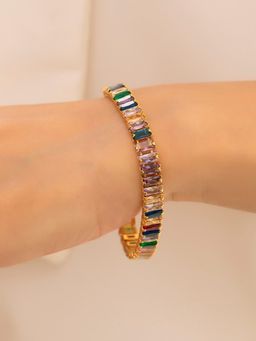 Designs & You - Gold Plated Rectangular Cut Cubic Zirconia Multicolour Matrix Tennis Bracelet