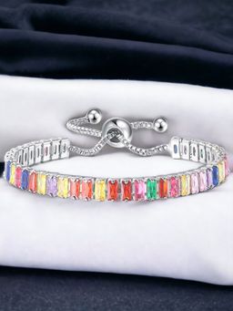 Designs & You - Silver Plated Rectangular Cut Cubic Zirconia Multicolour Matrix Tennis Bracelet