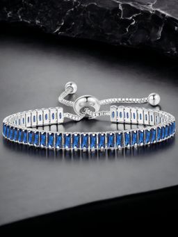 Designs & You - Silver Plated Rectangular Cut Cubic Zirconia Navy Blue Matrix Tennis Bracelet