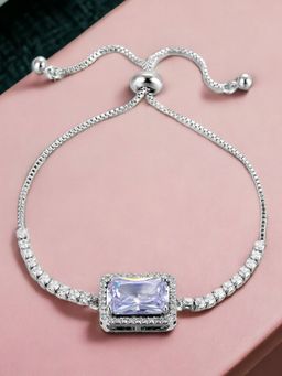 Designs & You - Silver Plated Rectangular White Crystal Studded Matrix Tennis Bracelet