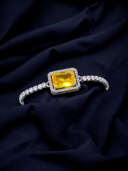 Designs & You - Silver Plated Rectangular Yellow Crystal Studded Matrix Tennis Bracelet