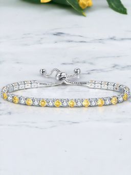 Designs & You - Silver Plated Round Cut Cubic Zirconia Yellow Matrix Tennis Bracelet