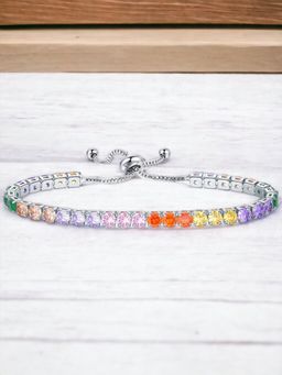 Designs & You - Silver Plated Round Cut Cubic Zirconia Multicolour Matrix Tennis Bracelet