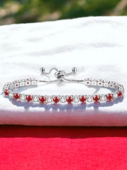 Designs & You - Silver Plated Round Cut Cubic Zirconia Red Matrix Tennis Bracelet