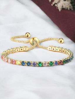 Designs & You - Gold Plated Round Cut Cubic Zirconia Multicolour Matrix Tennis Bracelet