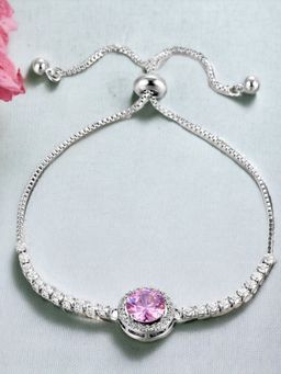 Designs & You - Silver Plated Round Pink Crystal Studded Matrix Tennis Bracelet