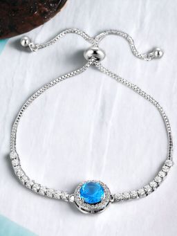 Designs & You - Silver Plated Round Sky Blue Crystal Studded Matrix Tennis Bracelet