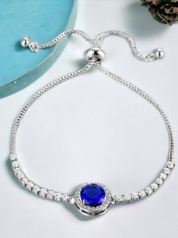 Designs & You - Silver Plated Round Blue Crystal Studded Matrix Tennis Bracelet