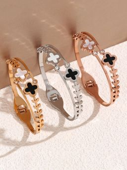 Designs & You - Gold, Rose Gold And Silver Mother Of Pearls Two Clover Leaf Irish Design Bracelet