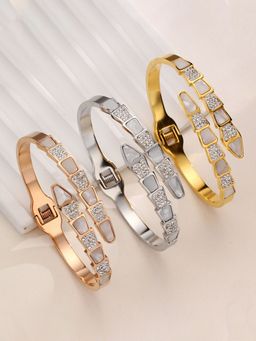 Designs & You - Gold, Rose Gold And Silver Mother Of Pearl Snake Styled Ad Studded Bracelet
