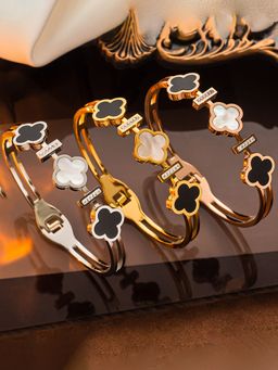 Designs & You - Gold, Rose Gold And Silver Mother Of Pearls Three Clover Leaf Irish Design Bracelet