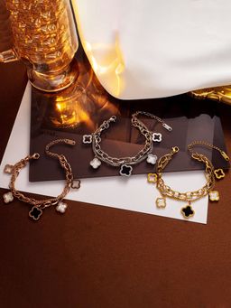 Designs & You - Gold, Rose Gold And Silver Mother Of Pearls Clover Inspired Irish Design Bracelet