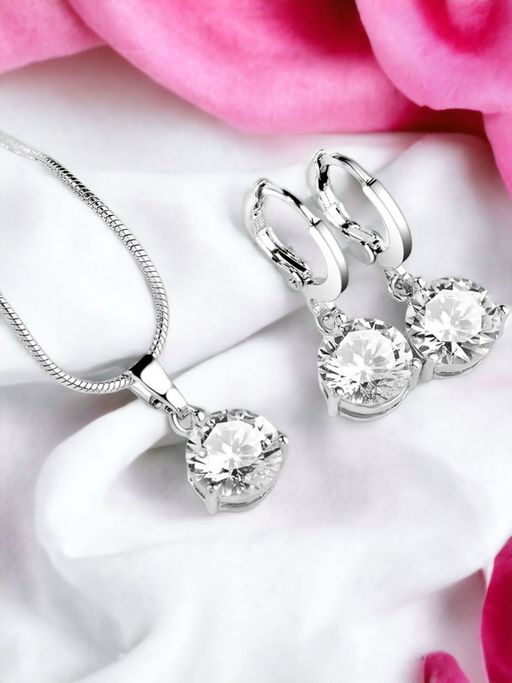 Designs & You Silver Plated White Cz Stone Studded Colourful Jewellery Set