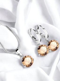 Designs & You - Silver Plated Peach Cz Stone Studded Colourful Jewellery Set