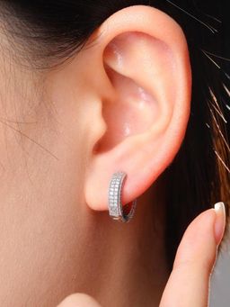 Designs & You - Silver Plated Cubic Zirconia Studded Micro Inlay Hip Hoop Earrings