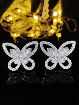 Designs & You - Silver Plated American Diamond Studded Butterfly Shaped Korean Earrings