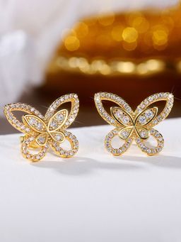 Designs & You - Gold Plated American Diamond Studded Butterfly Shaped Korean Earrings