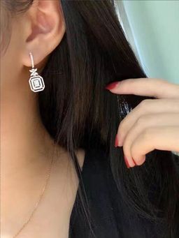 Designs & You - Silver Plated American Diamond Iconic Luxury Geometric Drop Earrings