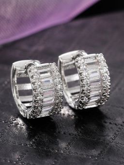 Designs & You - Silver Plated American Diamond Contemporary Hoop Earrings