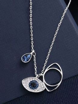 Designs & You - Stainless Steel Silver Plated American Diamond Studded Evil Eye Pendant