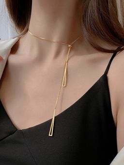 Designs & You - Gold Plated Stainless Steel Geometric Tassel Pull Out Necklace