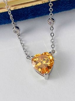 Designs & You - Silver Plated American Diamond Studded Yellow Heart Shape Pendant