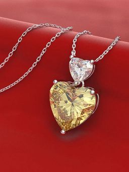 Designs & You - Silver Plated American Diamond Studded Yellow Heart Shape Pendant