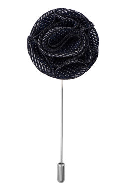 The Tie Hub - Blue with White Polka Marigold Flower Lapel