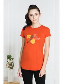 Van Heusen Woman Lingerie and Athleisure - Orange Perfect Printed Long T-Shirt