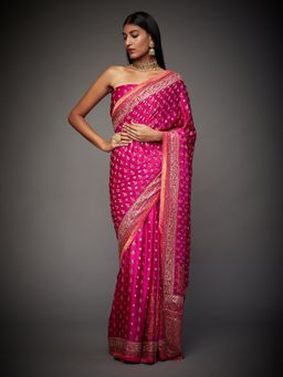 RI.Ritu Kumar - Royal and Turquoise Parampara Embroidered Saree With Unstitched Blouse