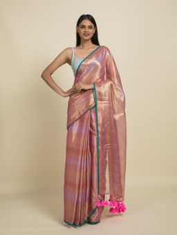 Suta - Pink Cotton Zari with Green Selvedge Saree