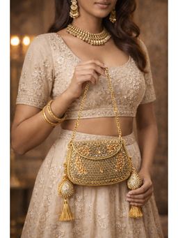Tash Bags - Sheesh Mahal Moha Peach Crystal And Kundan Clutch