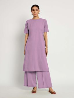 Thevasa - Purple Round Neck Long Solid Kurta & Palazzo (Set of 2)