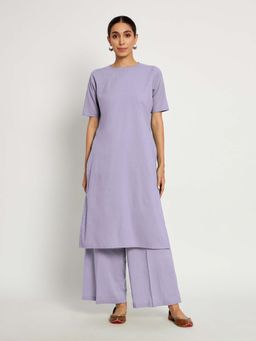Thevasa - Lavender Round Neck Long Solid Kurta & Palazzo (Set of 2)
