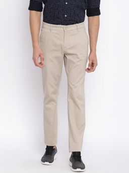 Cantabil - Printed Beige Regular Fit Trouser