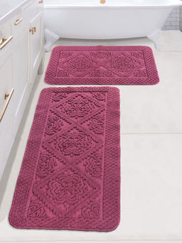Saral Home - Kaku Cotton Antiskid Bath Mat and Runner, Maroon (Set of 2)