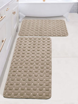 Saral Home - Yano Cotton Antiskid Bath Mat and Runner, Beige (Set of 2)