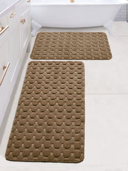 Saral Home - Yano Cotton Antiskid Bath Mat and Runner, Brown (Set of 2)