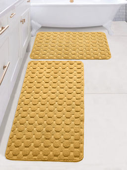 Saral Home - Yano Cotton Antiskid Bath Mat and Runner, Gold (Set of 2)