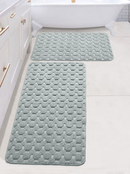 Saral Home - Yano Cotton Antiskid Bath Mat and Runner, Grey (Set of 2)