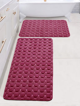 Saral Home - Yano Cotton Antiskid Bath Mat and Runner, Maroon (Set of 2)