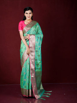 EXCLUSIVA - Green Zari Woven Work Banarasi Saree with Unstitched Blouse