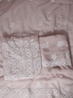 ADA - Hand Embroidered Grey Georgette Lucknowi Chikankari Dress Material - A211294 (Set of 3)