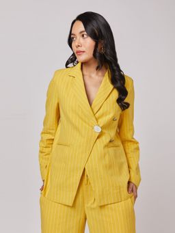 Not So Pink - Mustard Stripe Overlap Blazer